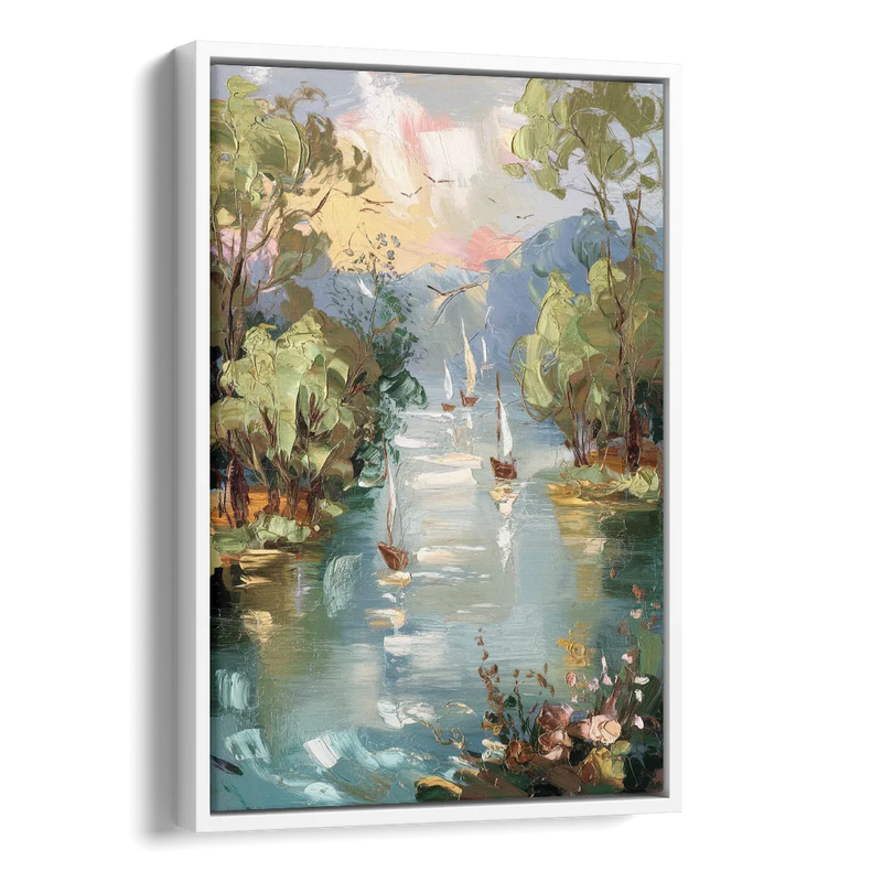 Eugene Riverfront Views Side - White Canvas Wall Art