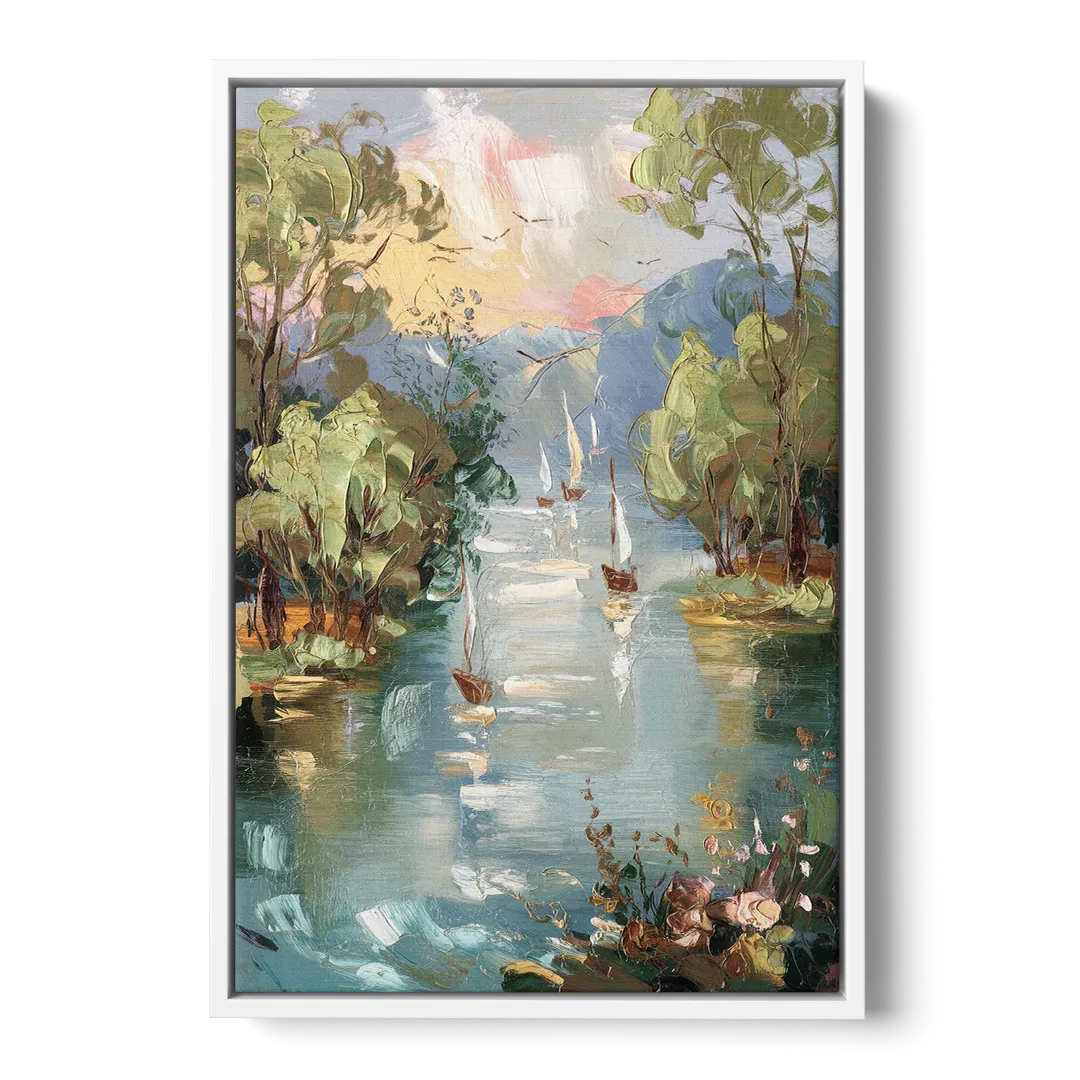Eugene Riverfront Views Front - White Canvas Wall Art