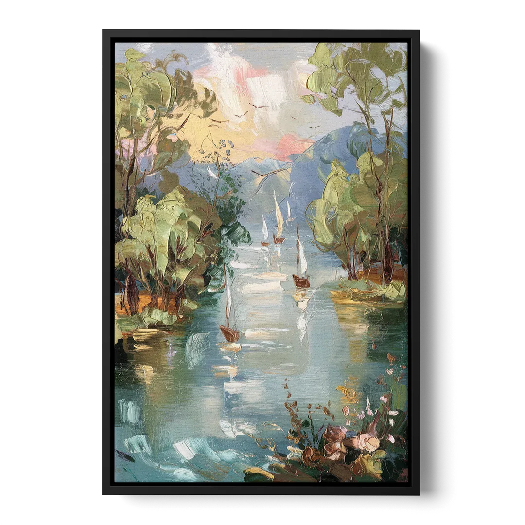 Eugene Riverfront Views Front - Black Canvas Wall Art