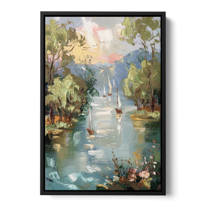 Eugene Riverfront Views Front - Black Canvas Wall Art