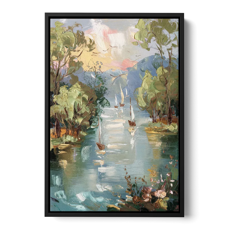 Eugene Riverfront Views Front - Black Canvas Wall Art
