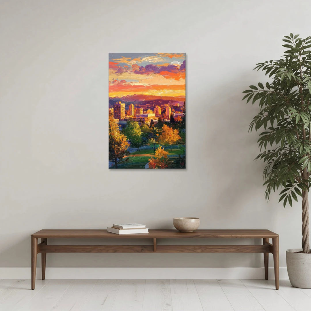 Eugene Skyline at Sunset - Canvas Wall Art - Coffee Table - 24x36