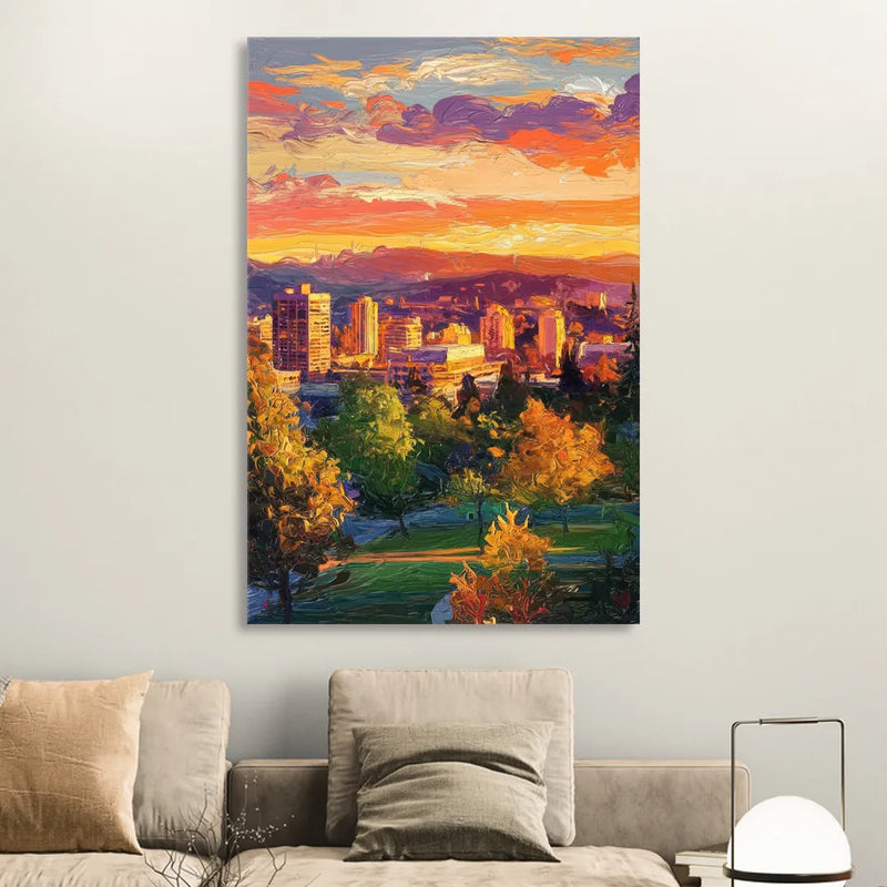 Eugene Skyline at Sunset Sitting Room - Canvas Wall Art