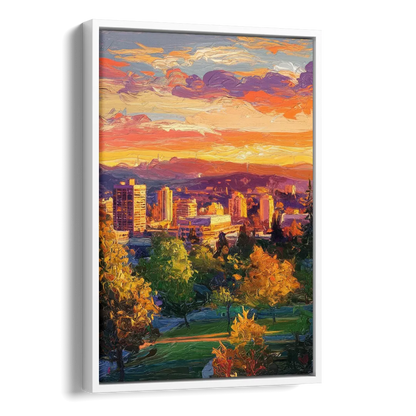 Eugene Skyline at Sunset Side - White Canvas Wall Art