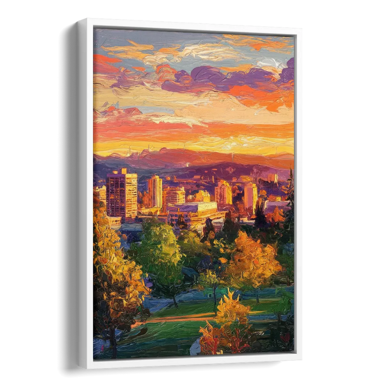 Eugene Skyline at Sunset Side - White Canvas Wall Art