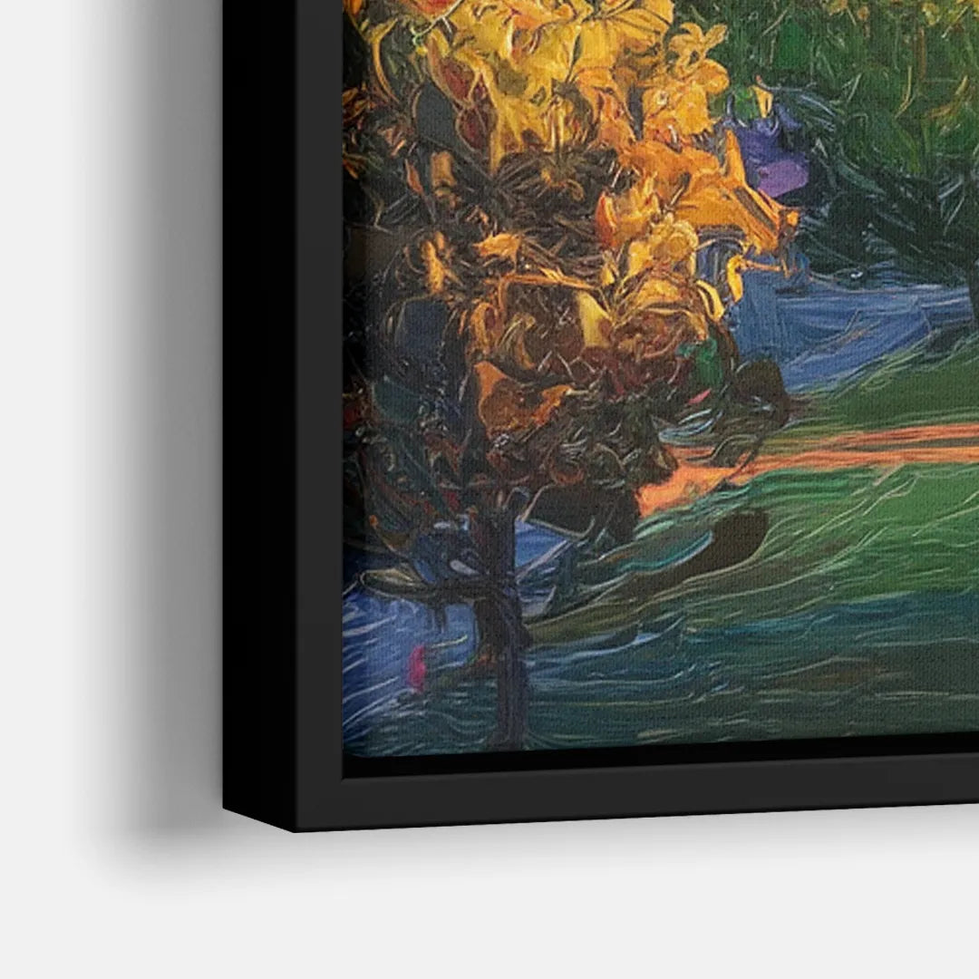 Eugene Skyline at Sunset - Close-Up Black Frame Canvas