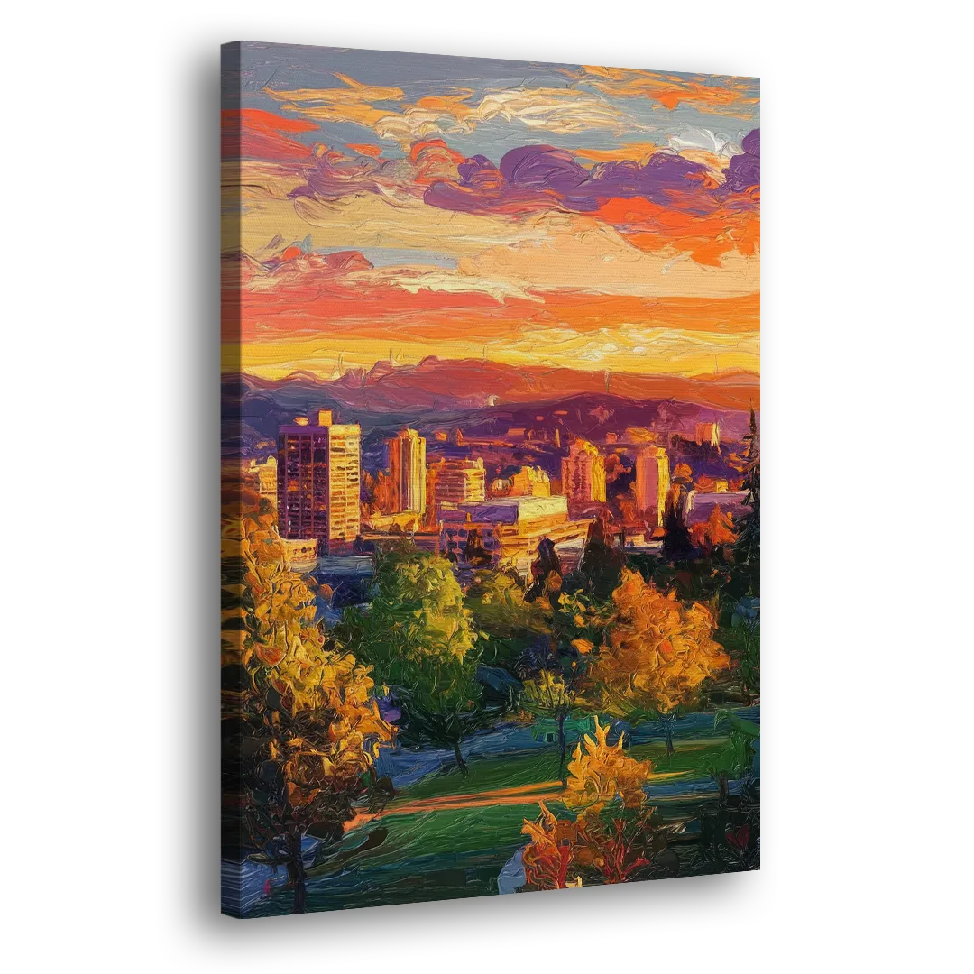 Eugene Skyline at Sunset Side - Canvas Wall Art
