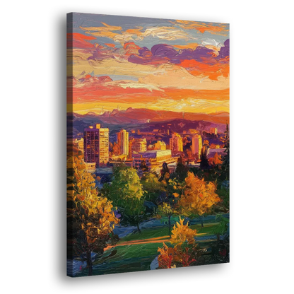 Eugene Skyline at Sunset Side - Canvas Wall Art