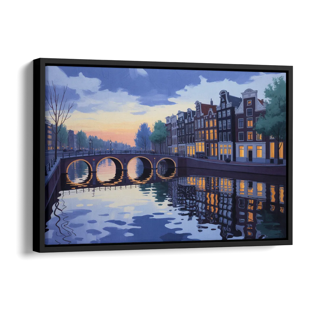 Evening at the Amstel Side - Black Canvas Wall Art