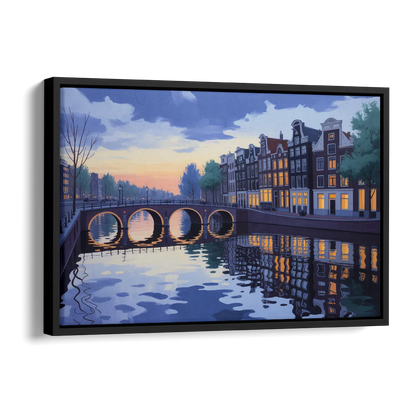 Evening at the Amstel Side - Black Canvas Wall Art
