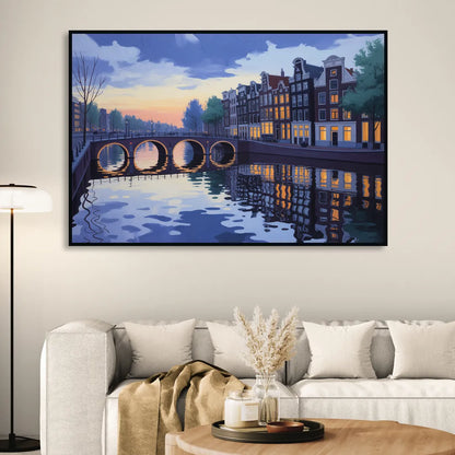 Evening at the Amstel Living Room - Black Canvas Wall Art