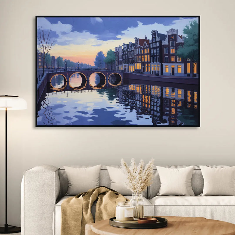 Evening at the Amstel Living Room - Black Canvas Wall Art