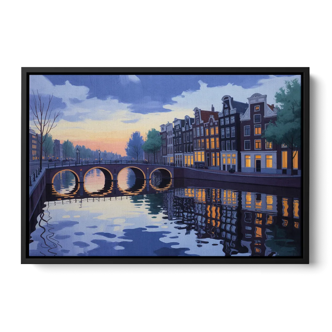 Evening at the Amstel Front - Black Canvas Wall Art