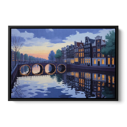Evening at the Amstel Front - Black Canvas Wall Art