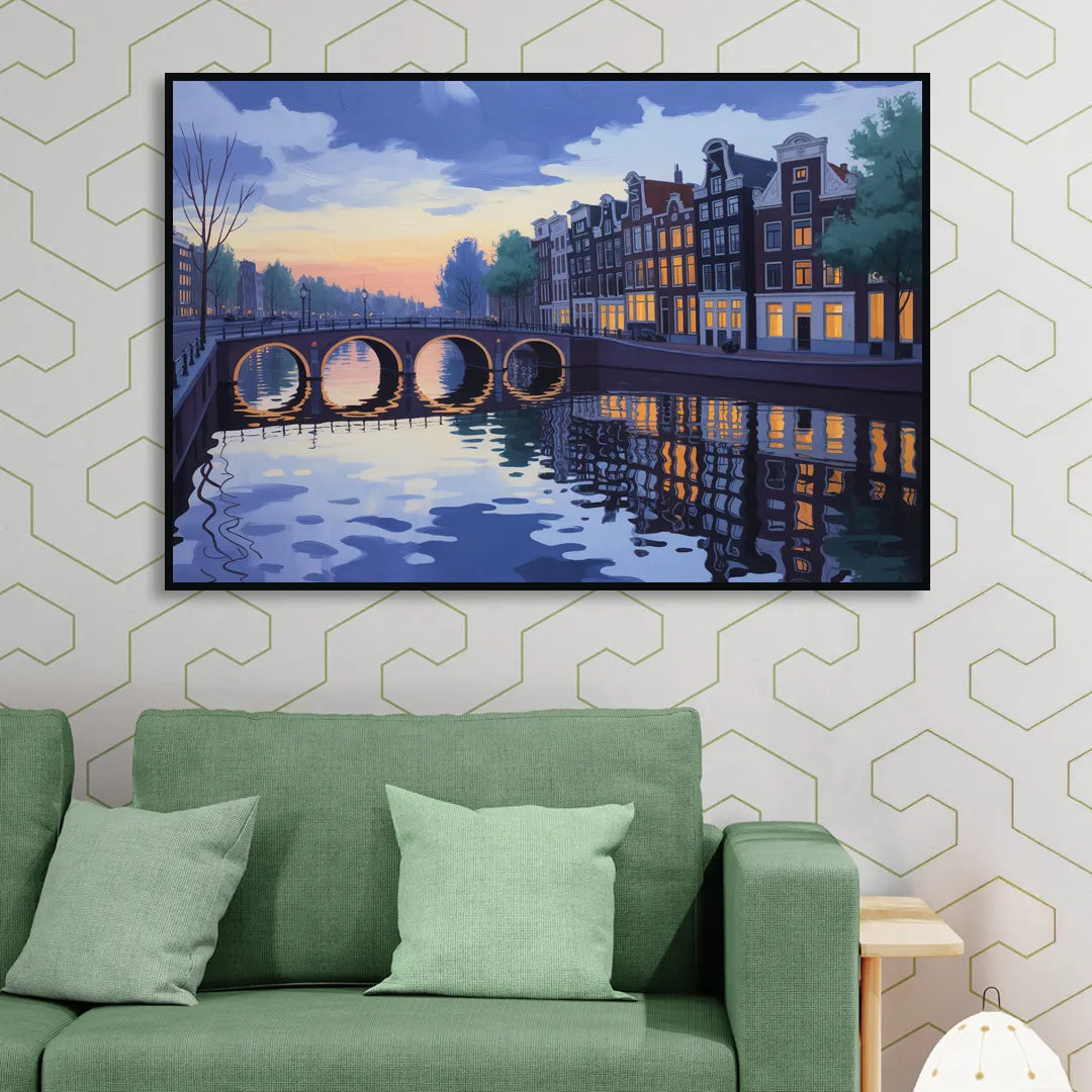 Evening at the Amstel Sitting Room - Black Canvas Wall Art
