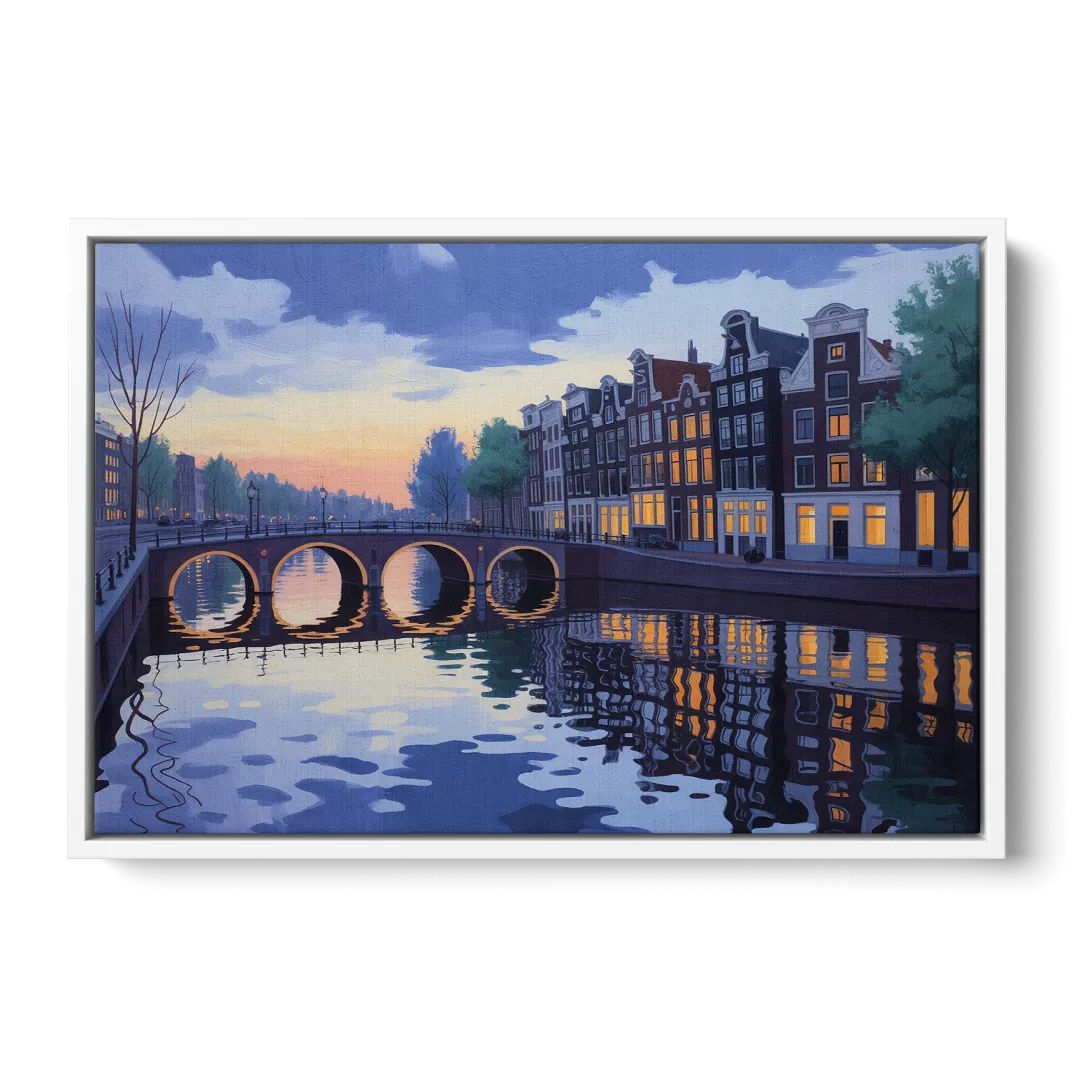 Evening at the Amstel Front - White Canvas Wall Art