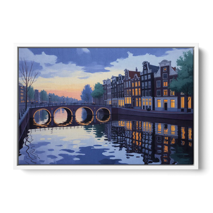 Evening at the Amstel Front - White Canvas Wall Art