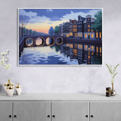 Evening at the Amstel Living Room - White Canvas Wall Art