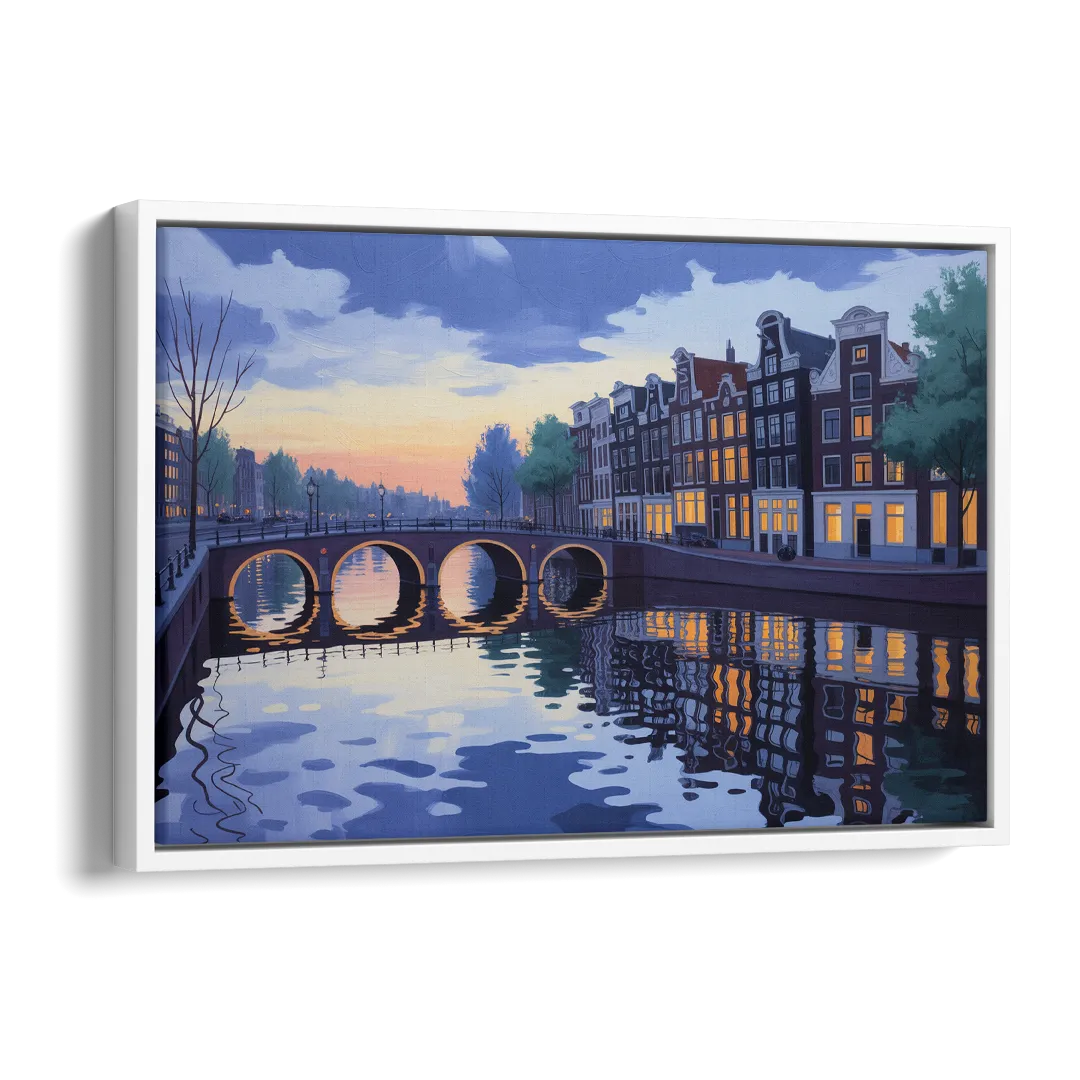 Evening at the Amstel Side - White Canvas Wall Art