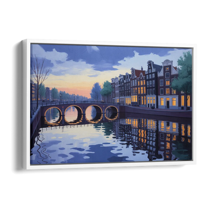 Evening at the Amstel Side - White Canvas Wall Art