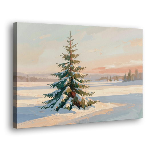Evergreen Tree Painting of a Lone Snowy Fir - Canvas Wall Art - Side