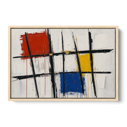Executive Office Decor with Primary Color Grid - Oak Framed Canvas Wall Art - Front