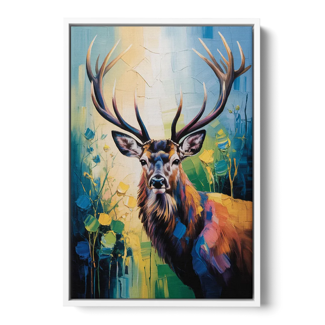 Expressive Deer Sketch - White Frame Canvas