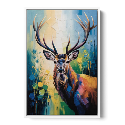 Expressive Deer Sketch - White Frame Canvas