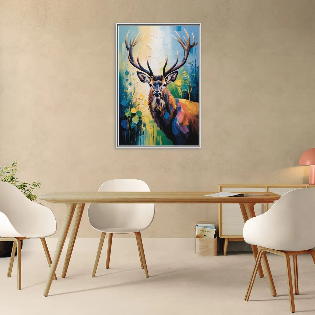 Expressive Deer Sketch - Living Room White Frame Canvas