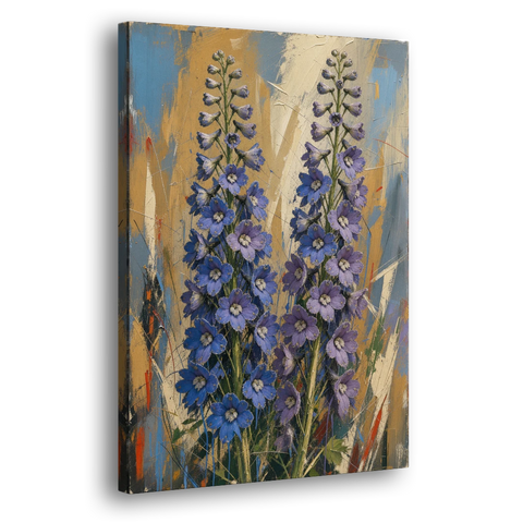 Expressive Flower Painting of Delphinium Spires - Canvas Wall Art - Side