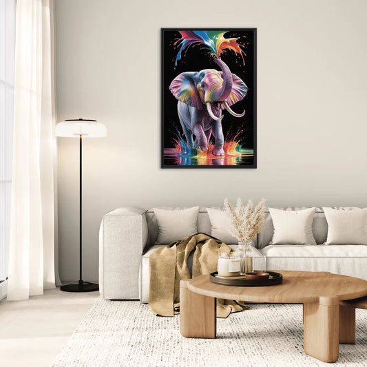 Expressive Pop Art Elephant - Living Room Black Frame Canvas