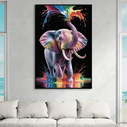 Expressive Pop Art Elephant Sitting Room - Black Canvas Wall Art