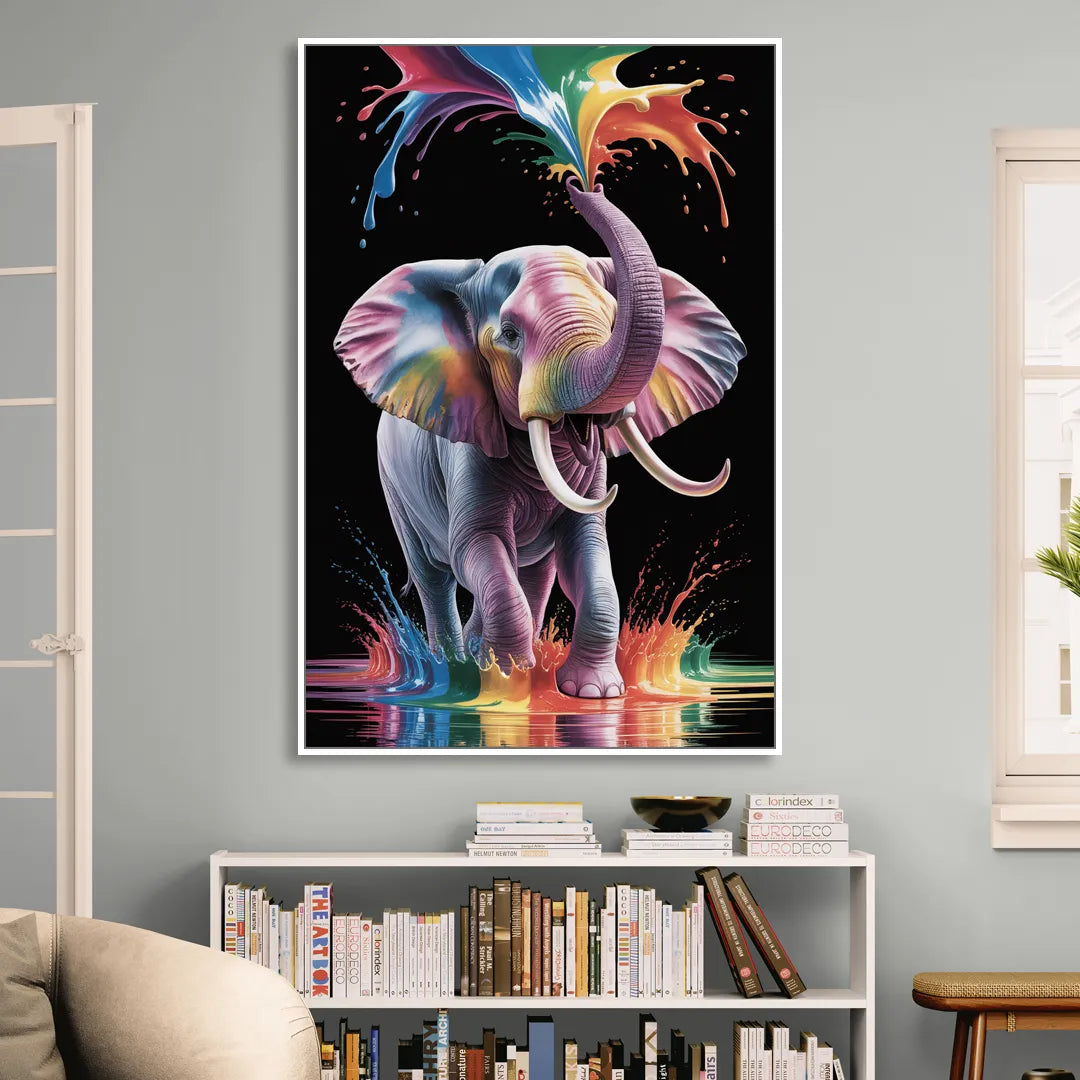 Expressive Pop Art Elephant Living Room - White Canvas Wall Art