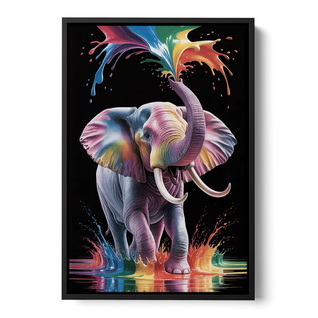 Expressive Pop Art Elephant Front - Black Canvas Wall Art