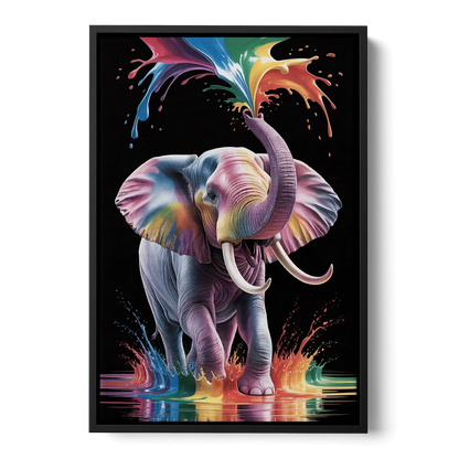Expressive Pop Art Elephant Front - Black Canvas Wall Art