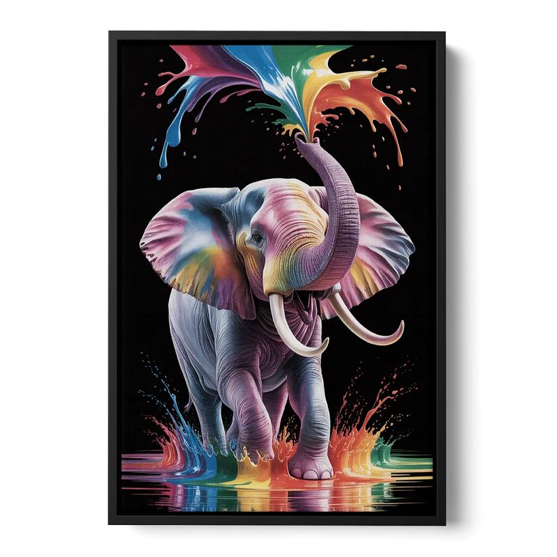 Expressive Pop Art Elephant Front - Black Canvas Wall Art