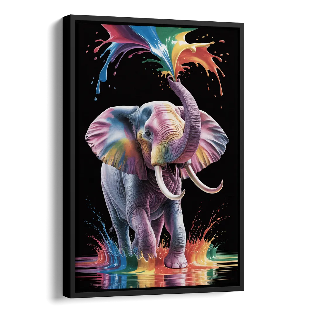 Expressive Pop Art Elephant Side - Black Canvas Wall Art