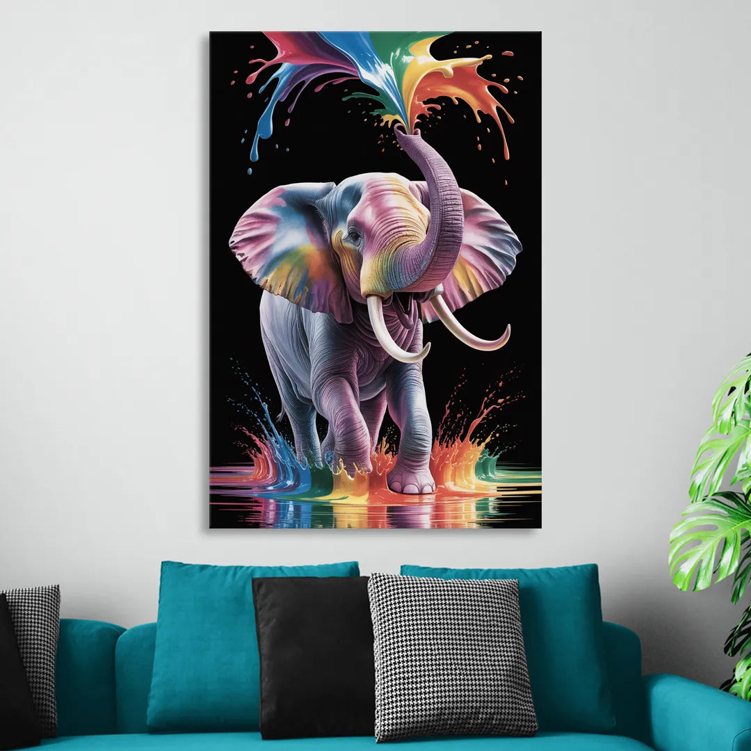 Expressive Pop Art Elephant Living Room - Canvas Wall Art