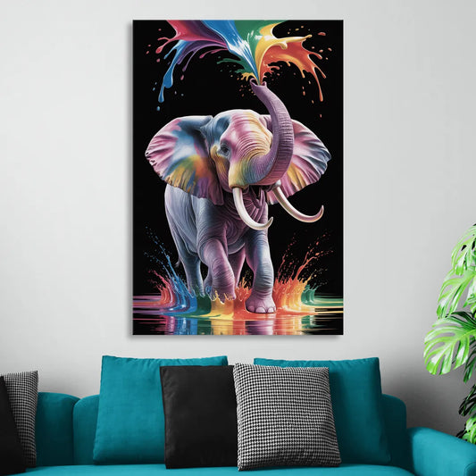 Expressive Pop Art Elephant Living Room - Canvas Wall Art