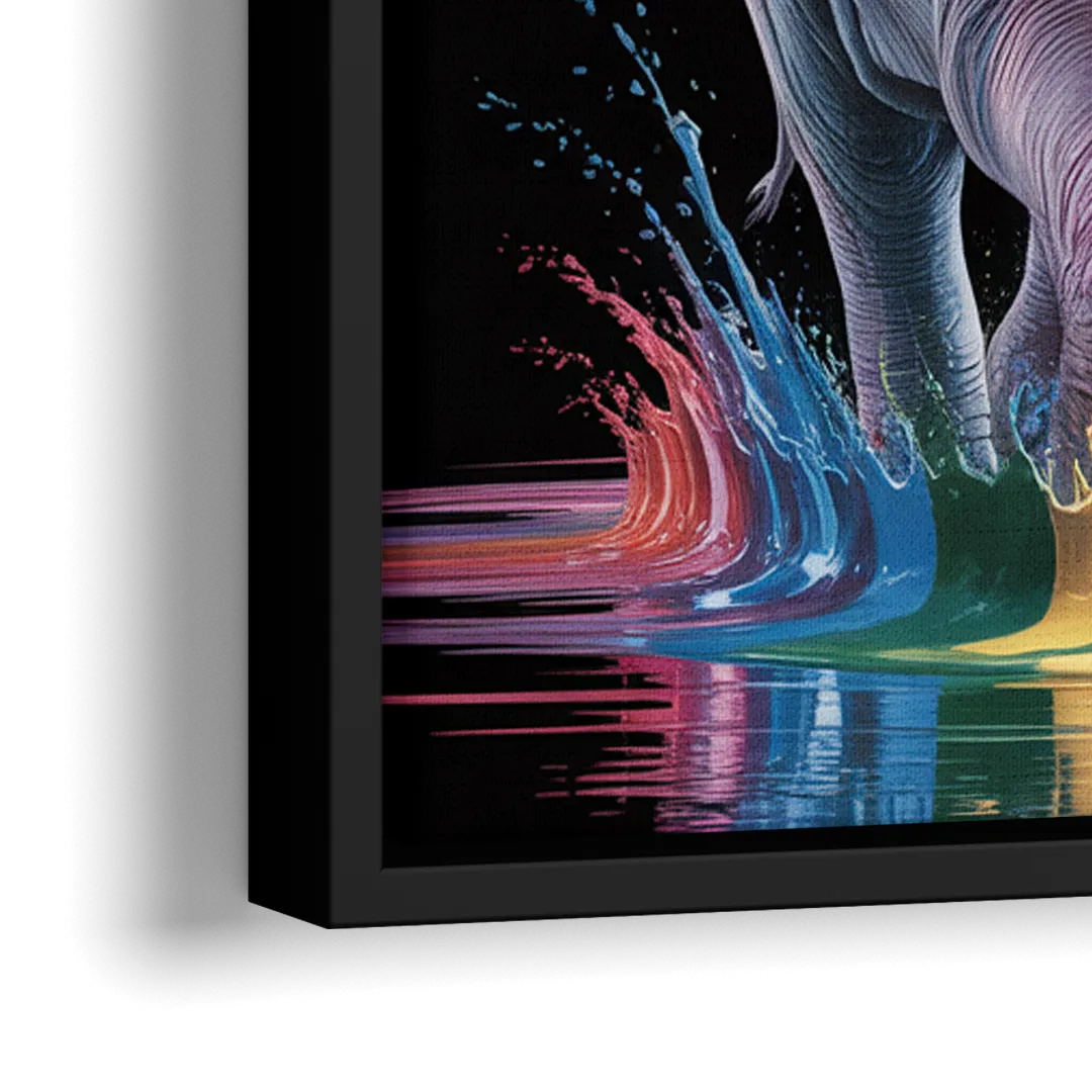 Expressive Pop Art Elephant - Close-Up Black Frame Canvas