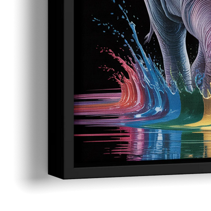 Expressive Pop Art Elephant - Close-Up Black Frame Canvas