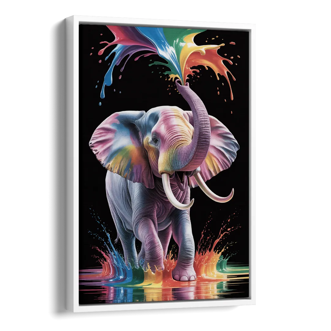Expressive Pop Art Elephant Side - White Canvas Wall Art