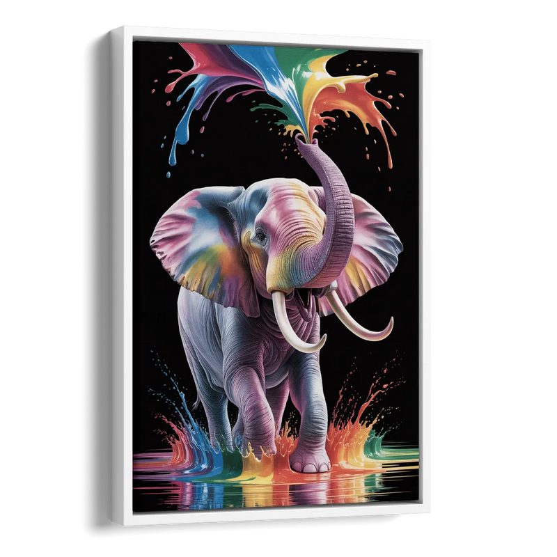 Expressive Pop Art Elephant Side - White Canvas Wall Art