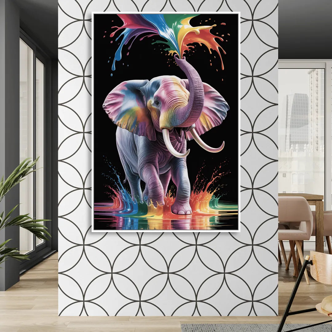Expressive Pop Art Elephant Sitting Room - White Canvas Wall Art