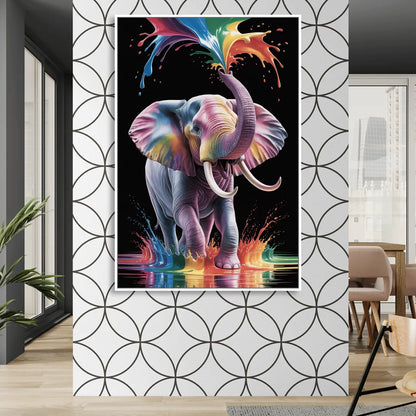 Expressive Pop Art Elephant Sitting Room - White Canvas Wall Art