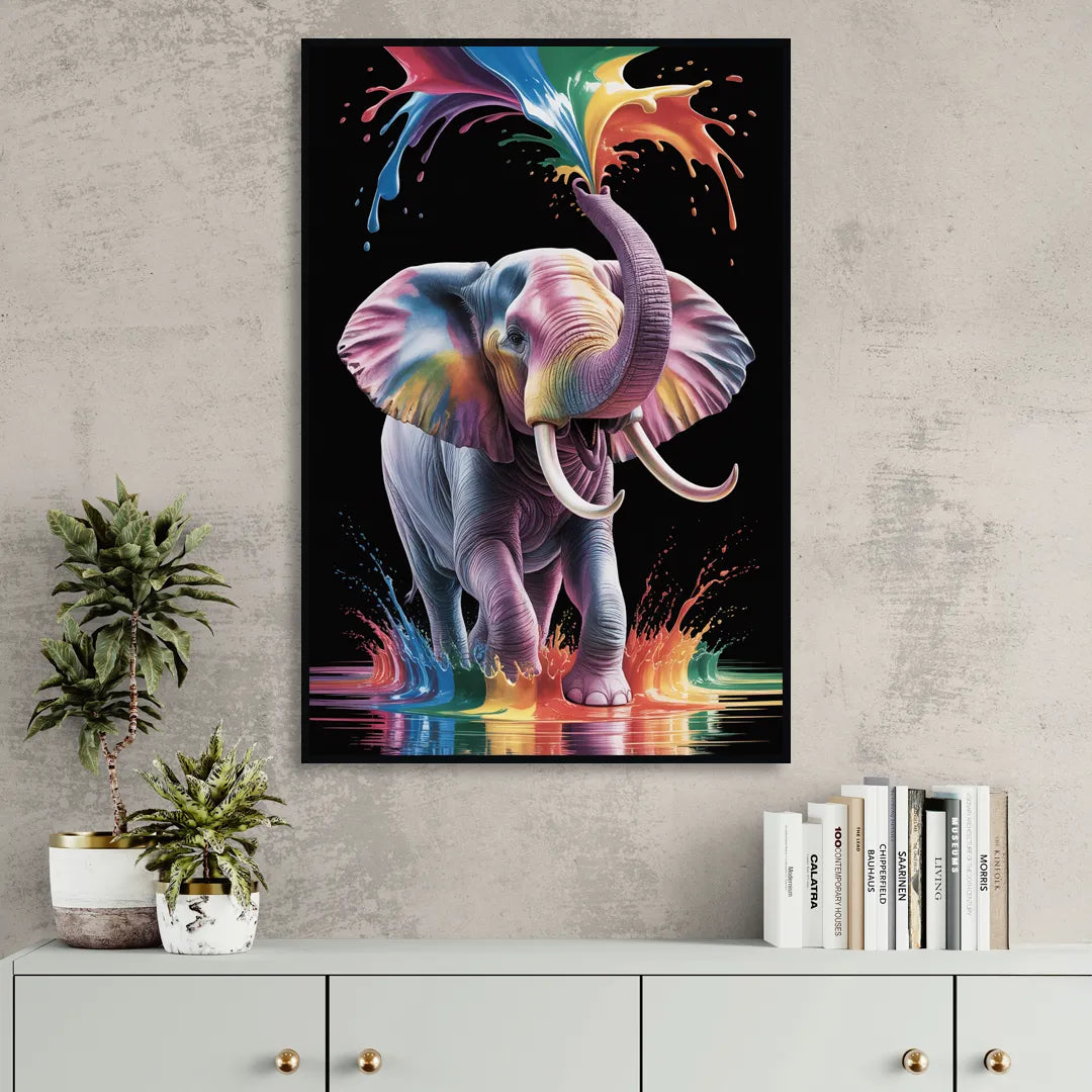 Expressive Pop Art Elephant Living Room - Black Canvas Wall Art