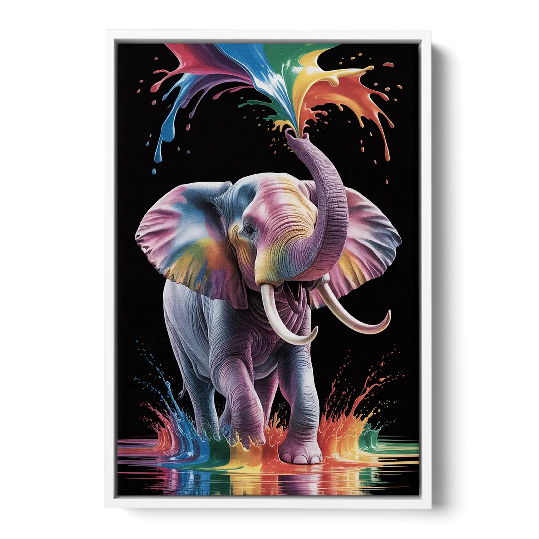 Expressive Pop Art Elephant - White Frame Canvas