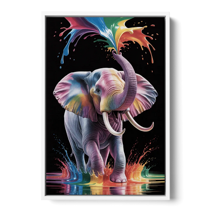 Expressive Pop Art Elephant - White Frame Canvas