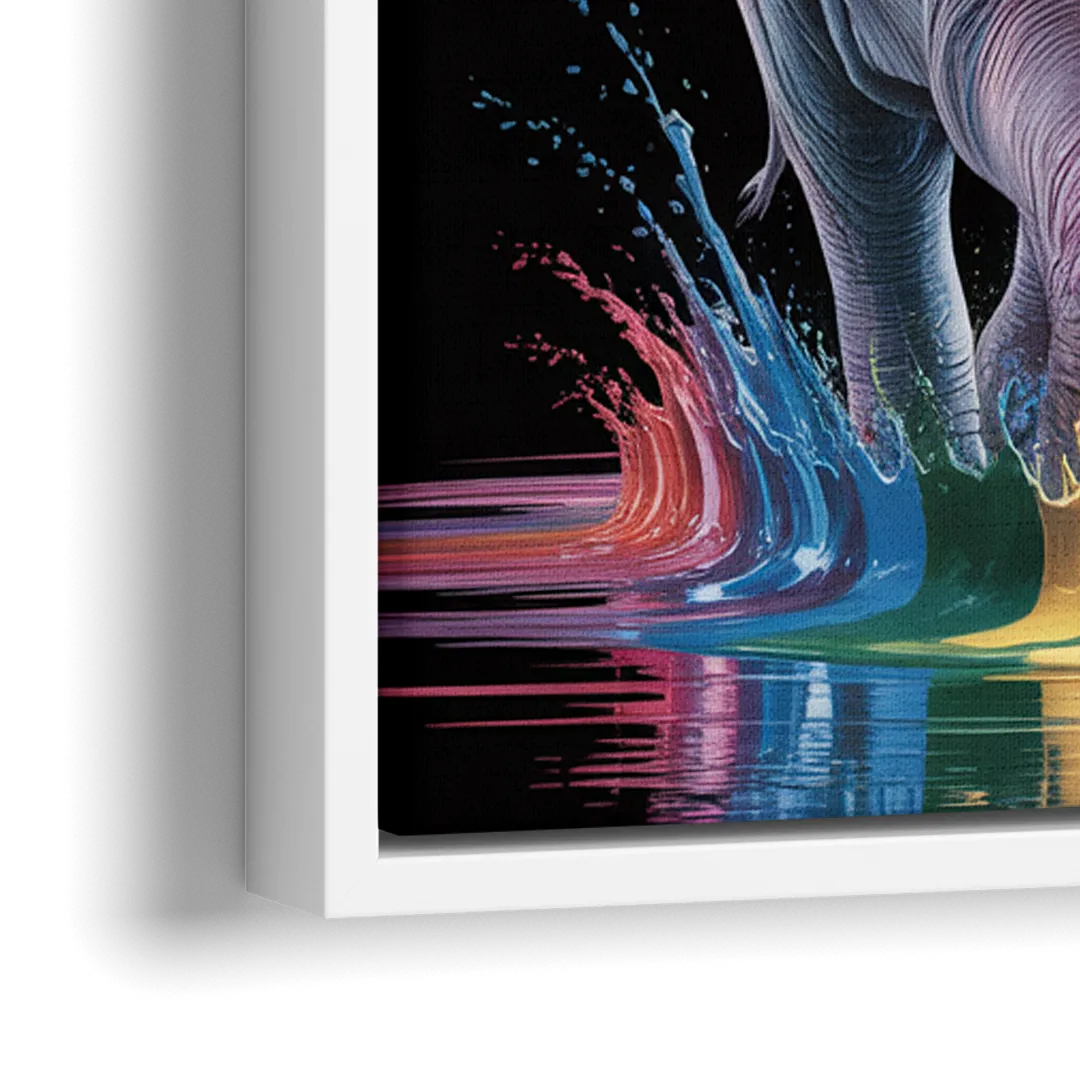 Expressive Pop Art Elephant - Close-Up White Frame Canvas