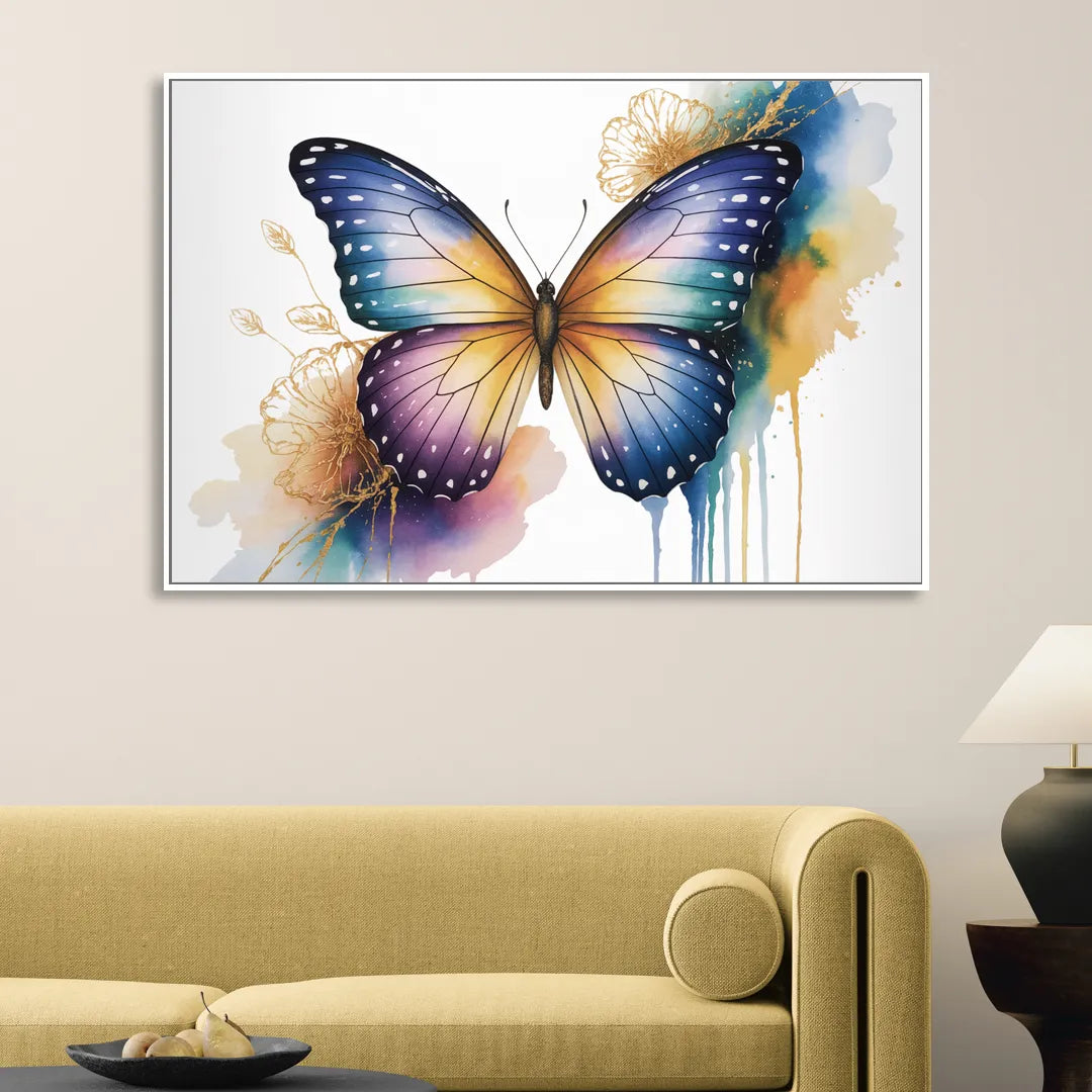 Exquisite Butterfly Sculpture Sitting Room - White Canvas Wall Art